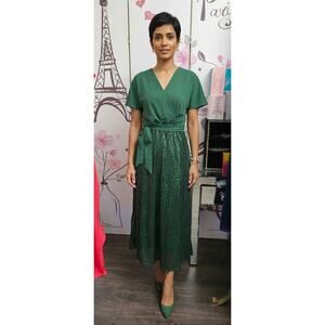 #104 MSRP $70  NWT GRACE KARIN EMERALD SEQUIN V-NECK A-LINE GOWN ♡SIZE M♡